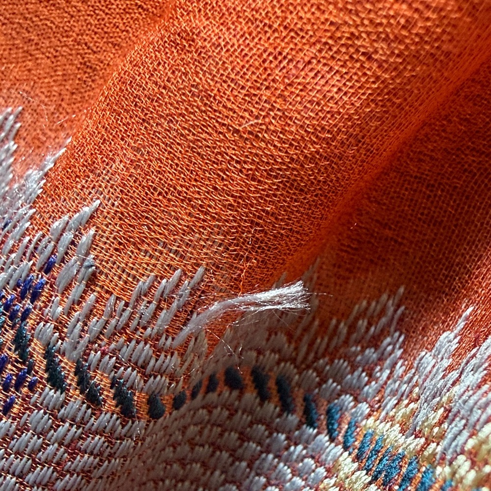 Etro NWT Vibrant Long Rust/Orange Scarf with Multicolor Embroidery - Picture 15 of 16